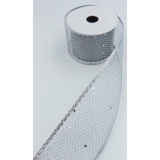 2.5 Inch Silver Mesh Christmas Ribbon With Wired Edges, 2-1/2 In. X 10 Yds (Lot of 1 Spool) SALE ITEM